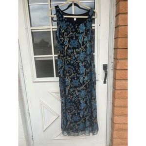Charter Club Women's Black Floral 100% Silk Sleeveless Maxi Dress Sz 10 Fairy